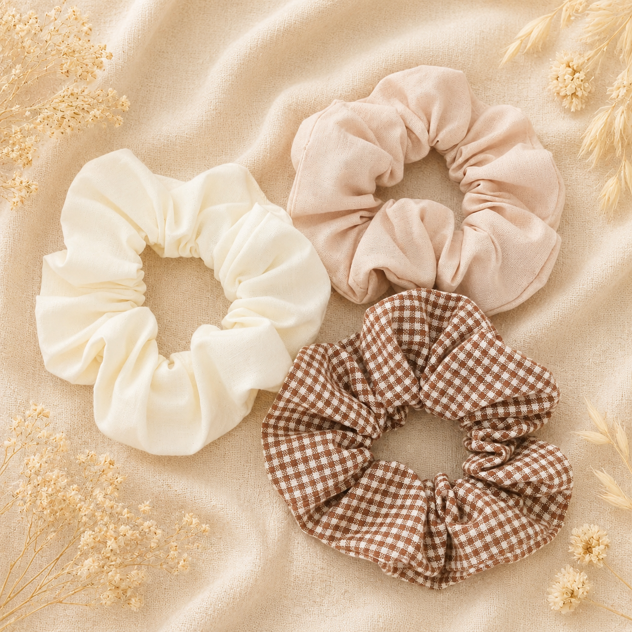 pack scrunchies marrones beige